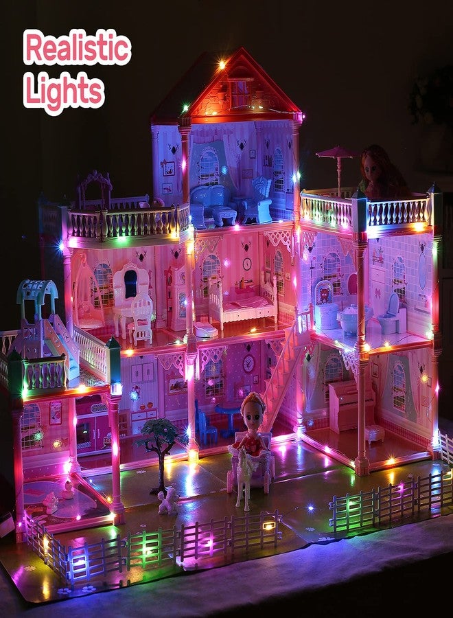 Cute Stone Dollhouse, Doll Dream House with Flashing Lights, Pretend Play Toddler Dollhouse Sets with 2 Dolls, Furniture, 8 Rooms and Doll Accessories, Creative Gift for Girls, L32 xH23 - Image 3
